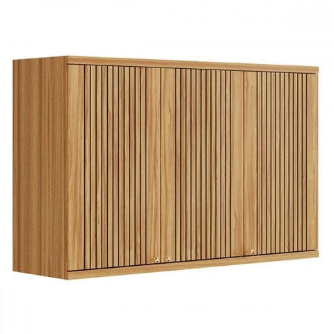 Armário Aéreo Cozinha 120 Cm Sauvignon 3 Portas 2 Prateleiras 100% Mdf Amêndoa - Rio Doce