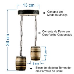 Kit Luminária Sítio Pergolado Área de Festa Cabana Chalé- Madeira Maciça Rústica Colonial - 5