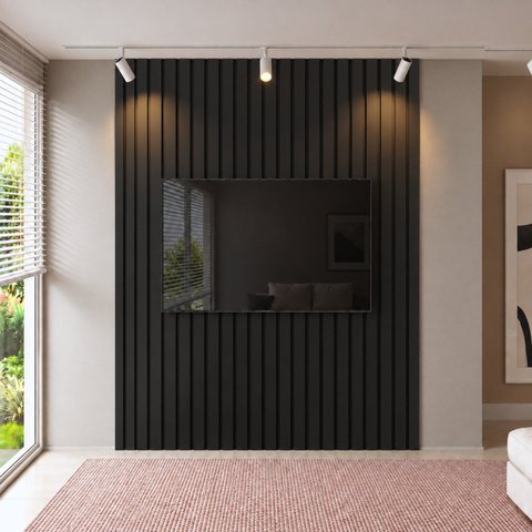 Painel para TV até 85 Polegadas Ripado MDF 270CMX240CM Preto