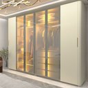 Ver imagem 1 de Guarda-Roupa Casal Lúmine 6 Portas 4 Gavetas 100% MDF com LED e Vidro Off White - Pnr Móveis