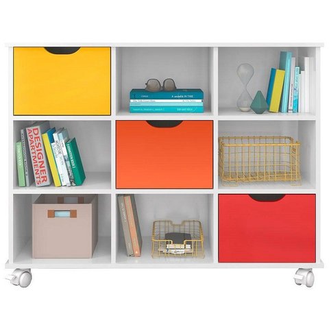 Nicho Organizador Branco 1478 Com 3 Gavetas Color E Rodízios - Qmovi Móveis