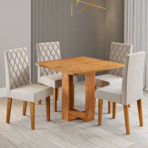 Mesa de Jantar 4 Lugares Magiore Mel/tampo Mel/veludo Pastel - Viero Móveis