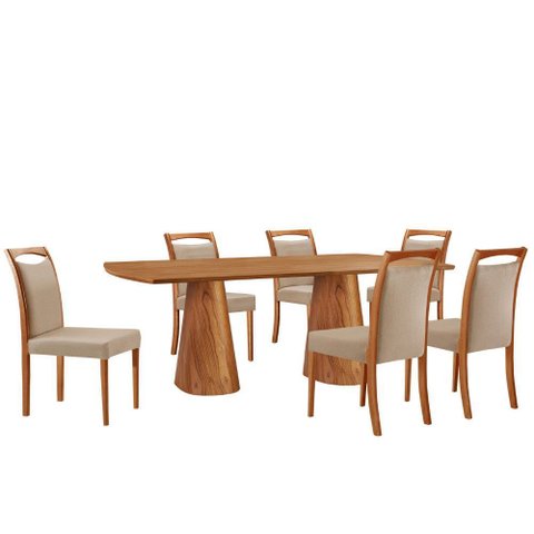 Mesa Noronha 180cm Tampo Laminado Barril com 6 Cadeiras Munique