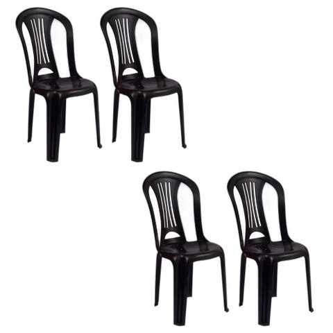 Kit 4 Cadeira Poltrona Bistro Jardim Varanda Cor Preta Mor