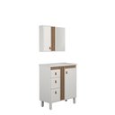 Ver imagem 1 de Kit Gabinete e Espelho para Banheiro Ariel 60 Cm com Pé Branco/jequitibá