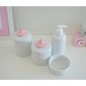 Kit Higiene Porcelana Bebê + Potes Cotonete Algodão - Provençal Rosa. - 2