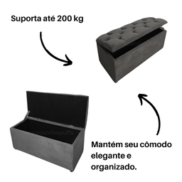 Bau Solteiro Capitonê Pé de Cama Decoração Guarda Objetivos - Cinza - 3