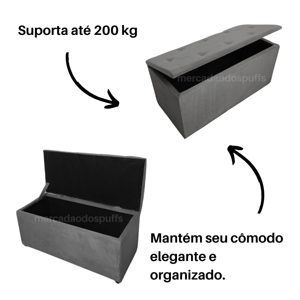 Bau Solteiro Suede Pé de Cama Solteiro Quarto Decoração - Cinza - 3