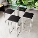 Ver imagem 1 de Conjunto Mesa Alta Bar Bistrô Redonda Vidro 4 Bancos Estofado Don Castro Decor