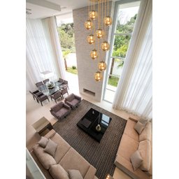Pendente Moderno Dourado 50cm Pé Direito Alto Sala Escada Arevo Iluminação 82dr9 Jabuticaba Vidro Âm - 3