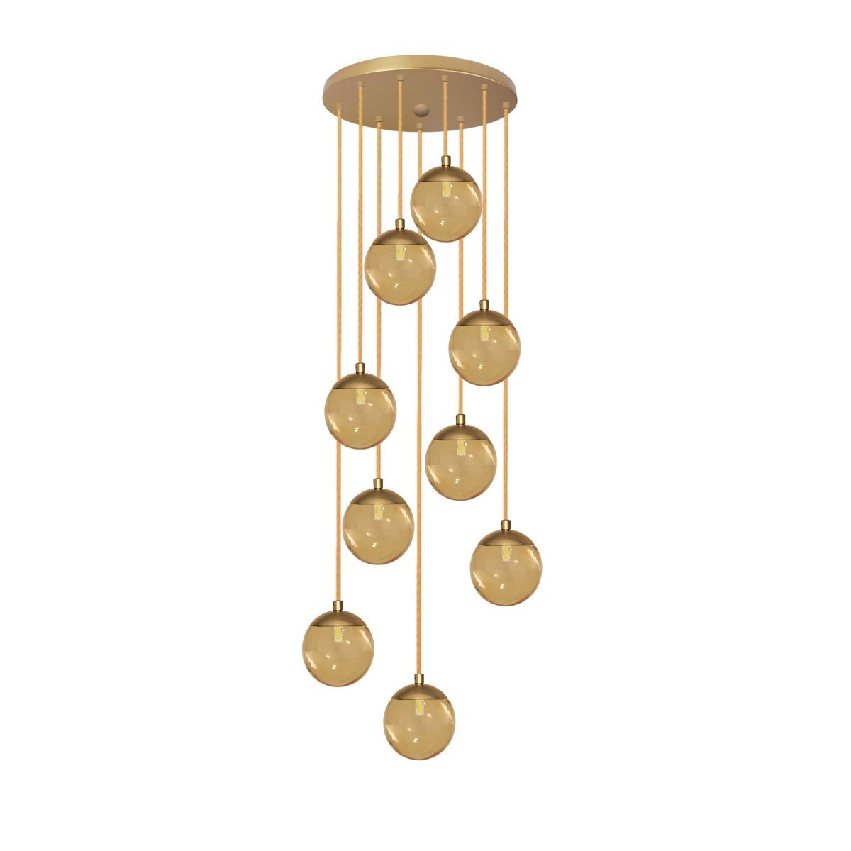 Pendente Moderno Dourado 50cm Pé Direito Alto Sala Escada Arevo Iluminação 82dr9 Jabuticaba Vidro Âm - 1