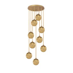 Pendente Moderno Dourado 50cm Pé Direito Alto Sala Escada Arevo Iluminação 82dr9 Jabuticaba Vidro Âm - 1