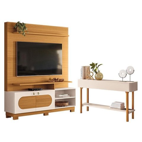 Estante Home Theater Axis Cinamomo Off White com Aparador Fiero Off White - Hb Móveis