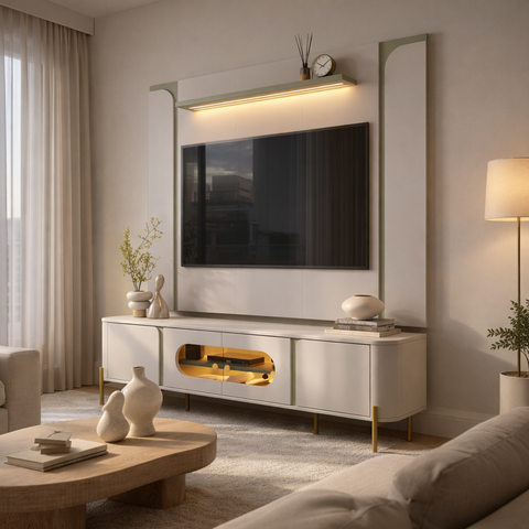 Conjunto Juquehy Rack Painel Tv Sala Estar com Led Orgânico Mdf:pistache/off White