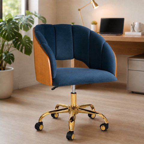 Cadeira Giratória com Rodinhas Dourada Nicole Home Office