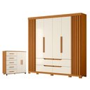 Ver imagem 1 de Guarda Roupa Casal Doble 06 Portas e Cômoda Toronto com Rodízios 05 Gavetas e 02 Portas Cinamomo