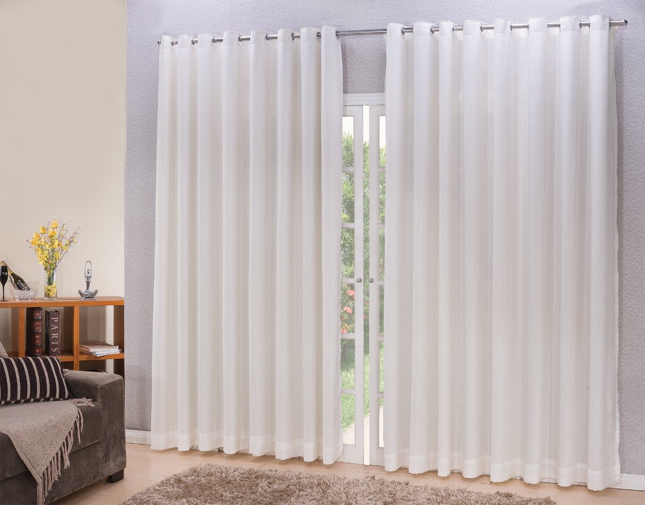 Cortina Microfibra com linho 2,80x2,50 Para Trilho Suíço:Palha ...