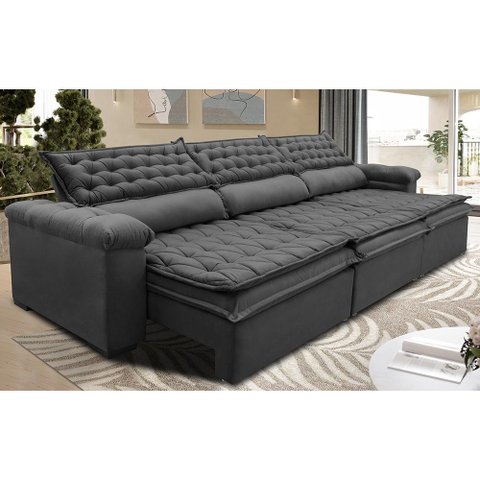 Sofá Retrátil e Reclinável 3.82m Molas Ensacadas Cama inBox Botonê Espuma Viscoelástico Cinza