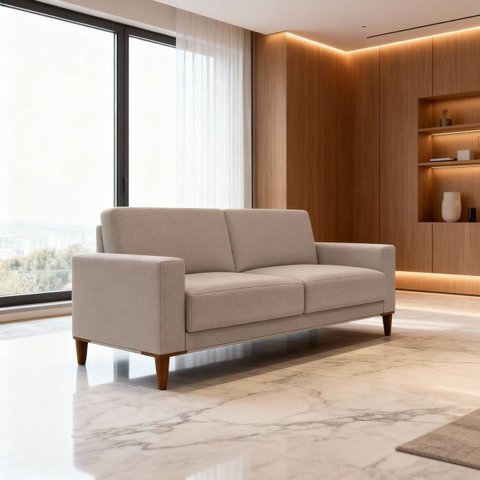 Sofá 2 Lugares 214cm em Linho Pés em Madeira Maciça Linha Premium Divani