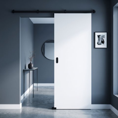 Porta Branca 110x210cm Sarrafeada + Kit de Correr Preto