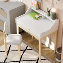 Ver imagem 2 de Escrivaninha Infantil para Quarto Mesinha de Estudo com Cadeira de Criança Madeira Maciça Branco MDF