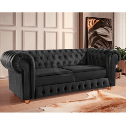 Namoradeira Chesterfield Bourbon 3 Lugares Via Encanto Veludo Preto - 2