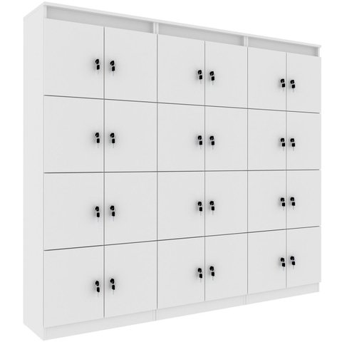 Kit 3 Armários Locker Guarda Volumes 8 Portas com Chave Branco