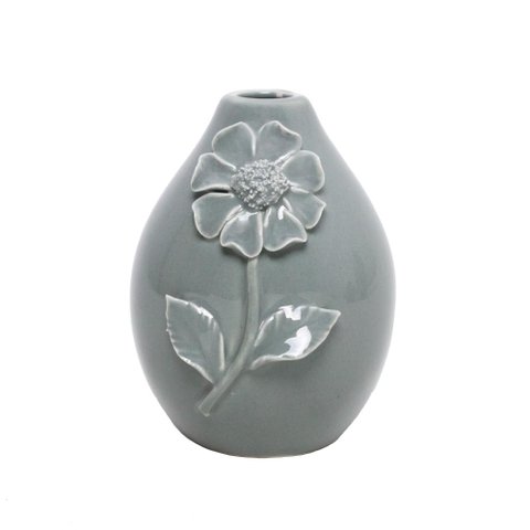 Vaso Decorativo Ceramica C/flor Cinza