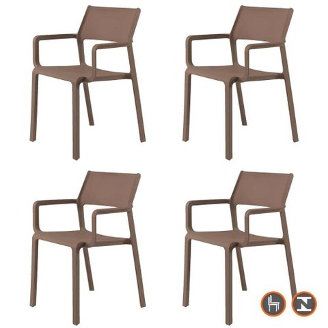 Kit 4 Cadeiras Empilhável Inmetro Santorini Fratini em Polipropileno Cor Marrom Argila