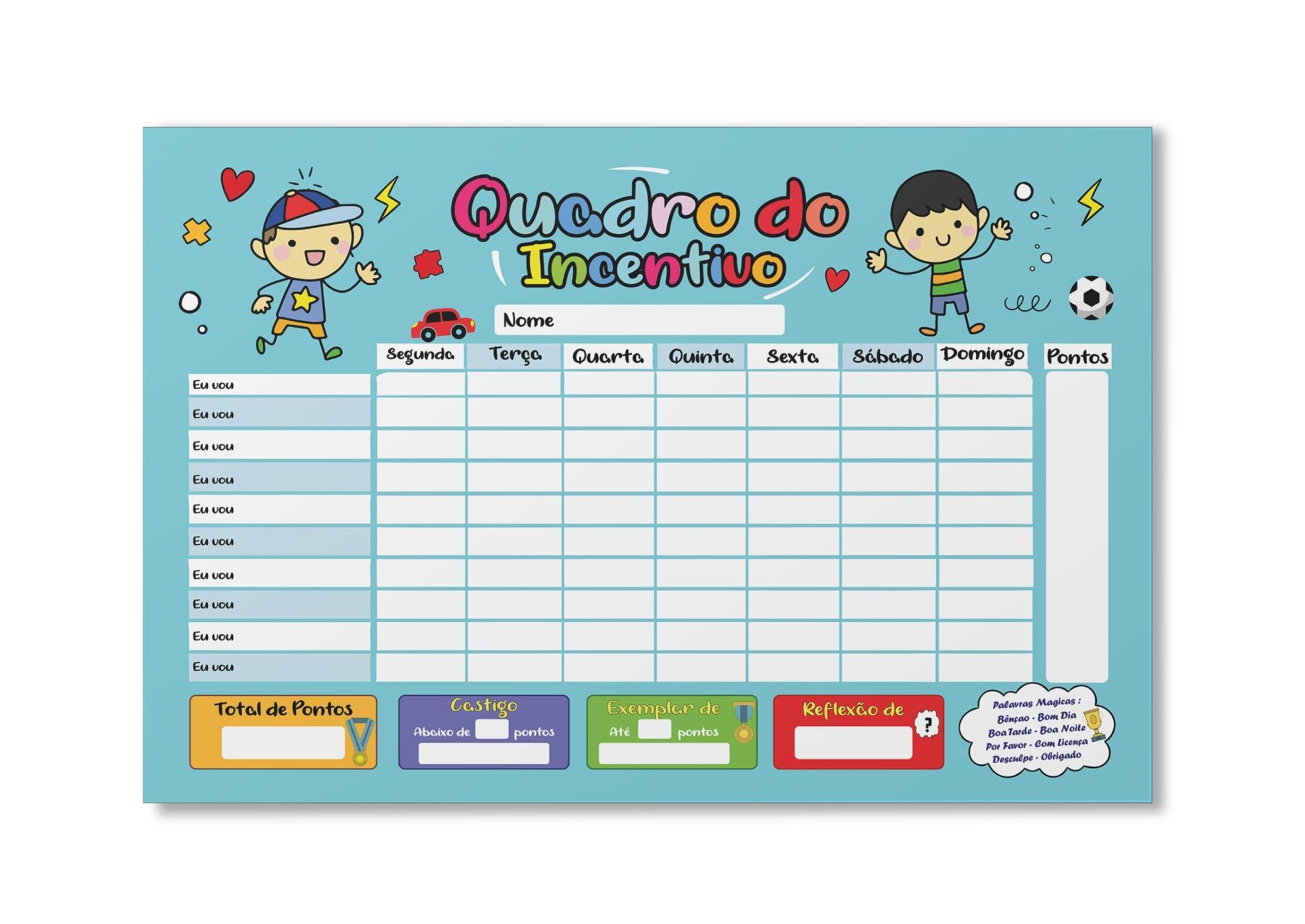 Quadro Tarefas e Incentivo Infantil +46 Imãs | 60x40cm | MadeiraMadeira