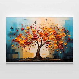 Quadro Decorativo Árvore com Pássaros Folhas e Flores Coloridas Sala Quarto Casa Escritório - 4