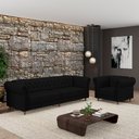 Ver imagem 1 de Conjunto Sala de Estar 1 Sofá Living 260cm e 1 Poltrona Stanford Chesterfield Pés Madeira Couro Pret