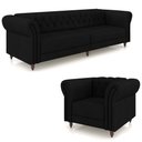 Ver imagem 2 de Conjunto Sala de Estar 1 Sofá Living 260cm e 1 Poltrona Stanford Chesterfield Pés Madeira Couro Pret