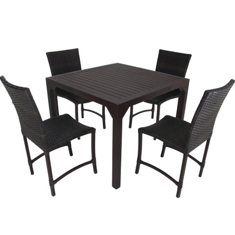 Conjunto de 4 Cadeiras e Mesa Quadrada 100x100 com Tampo Ripado em Alumínio - Área, Cozinha Trama Or