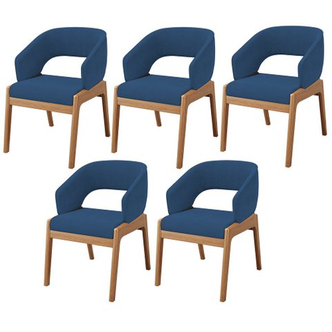 Kit 05 Cadeiras de Jantar e Estar Living Estofada Lince L02 Suede Azul Marinho - Lyam Decor