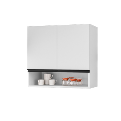 Armário Aéreo 2 Portas Islândia com Nicho MDF 60cm Cozinha e Lavanderia:Branco