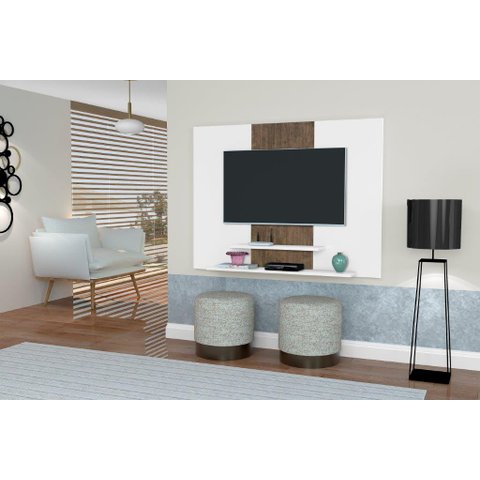 Painel Topázio com Prateleiras para Tv até 46'' Polegadas Cor Branco / Canela