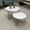 Ver imagem 1 de Conjunto Mesa de Centro Redonda Dallas Marmorizado Branco - Prata
