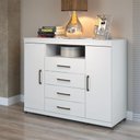 Ver imagem 2 de Guarda Roupa Casal Bélgica 2 Portas de Correr 6 Gavetas MDP com Espelho e Cômoda Branco Brilho
