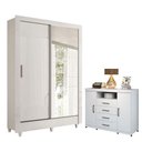 Ver imagem 1 de Guarda Roupa Casal Bélgica 2 Portas de Correr 6 Gavetas MDP com Espelho e Cômoda Branco Brilho