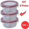 Conjunto 3 Potes Vidro Marmita 150 Ml Tampa Hermética Formato Redondo - 5