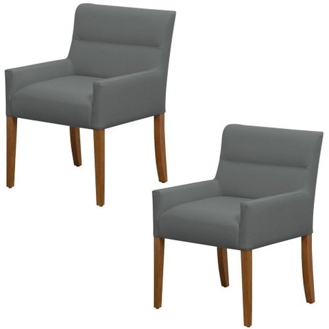 Kit 2 Cadeiras para Mesa de Jantar Angel Base Madeira Corano Cinza - Nexta Casa