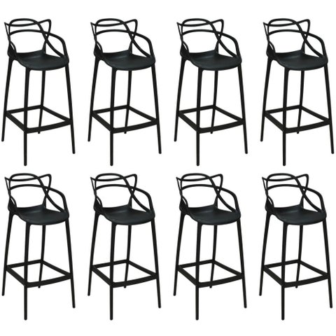Kit 8 Banquetas Allegra com Encosto Design Cozinha/Bancada - Preto