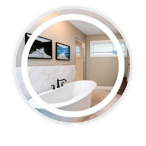 Espelho redondo jateado iluminado com led frio frontal 80cm Touch Woodglass redondo 80cm frio touch