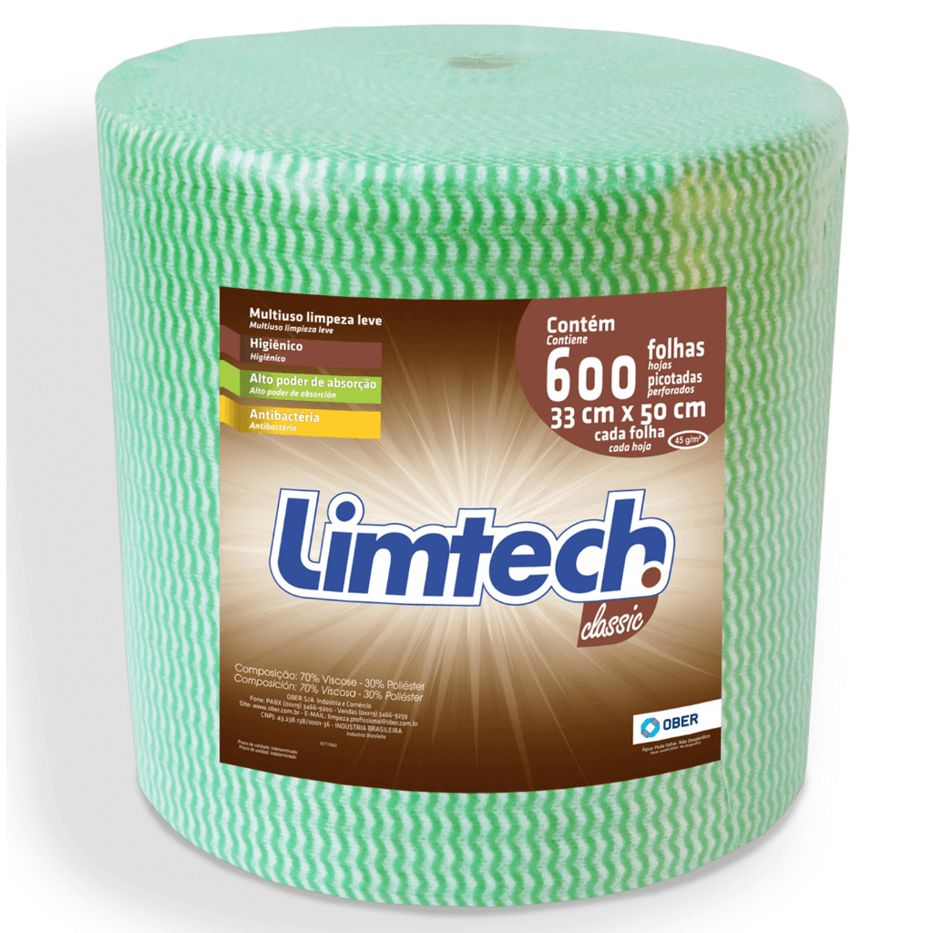 Pano Multiuso Limtech Wave - 33cm X 300m - 600 Folhas - 45g/m² - Verde