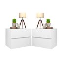 Ver imagem 1 de Kit 2 Mesas de Cabeceira Suspenso Branco 2 Gavetas MDF Para Quarto Cama Casal Design Minimalista