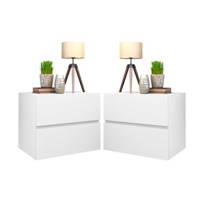 Kit 2 Mesas de Cabeceira Suspenso Branco 2 Gavetas MDF Para Quarto Cama Casal  Design Minimalista
