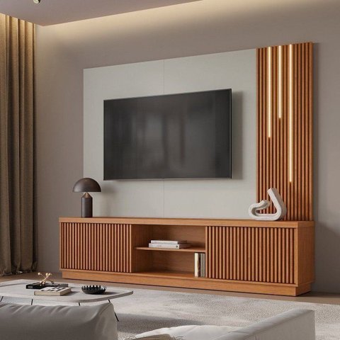 Home Arezzo 2 Portas com LED para TV até 75 pol. 220 cm Naturalle/Off White - Mavaular