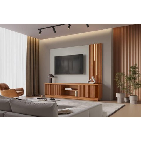 Home Arezzo 2 Portas com LED para TV até 75 pol. 220 cm Naturalle/Off White - Mavaular