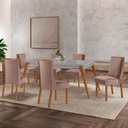 Ver imagem 1 de Mesa de Jantar Copper 180cm Madeira e Vidro com 6 Cadeiras Diane Mdf Moderna Mobília